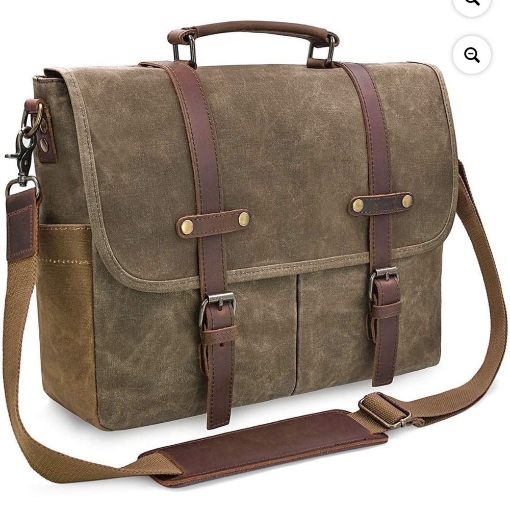 Newhey Men's Messenger Bag, 15.6” Waterproof Genuine Leather Waxed Canvas